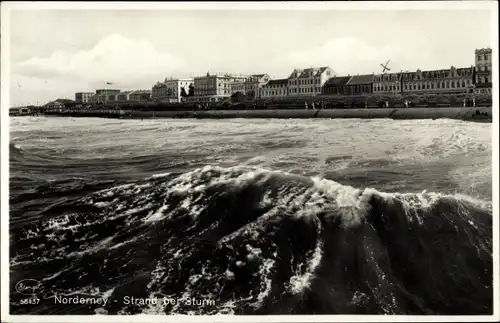 Ak Nordseebad Norderney Ostfriesland, Strand, Sturm