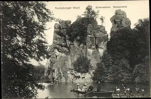 Ak Externsteine Horn Bad Meinberg am Teutoburger Wald, Externsteine Wasserseite, Ruderboot