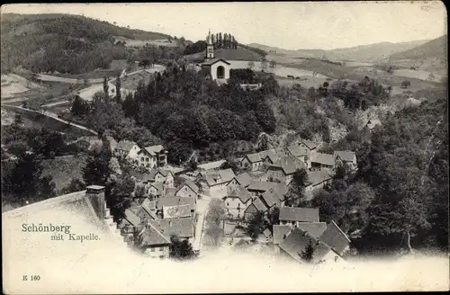 Ak Schönberg Bensheim an der Bergstraße, Gesamtansicht, Kapelle