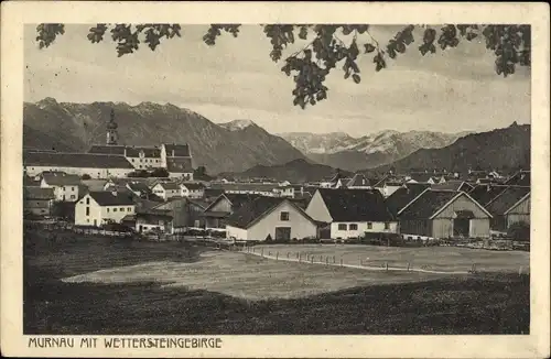 Ak Murnau, Blick auf den Ort mit Wettersteingebirge