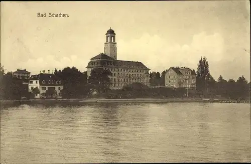 Ak Bad Schachen Lindau am Bodensee Schwaben, Blick vom Wasser