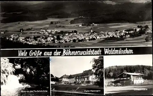 Ak Waldmünchen im Oberpfälzer Wald Bayern, Heim Herzogau, Teufelsbrücke, Panorama