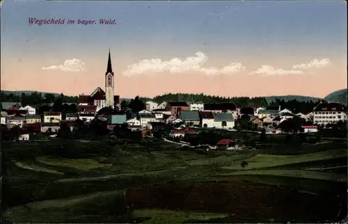 Ak Wegscheid in Niederbayern, Kirche, Ortsansicht