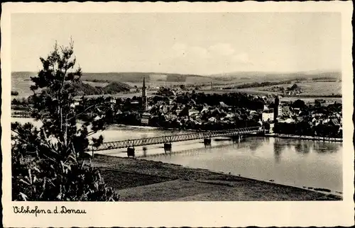 Ak Vilshofen an der Donau Niederbayern, Panorama, Brücke, Kirche