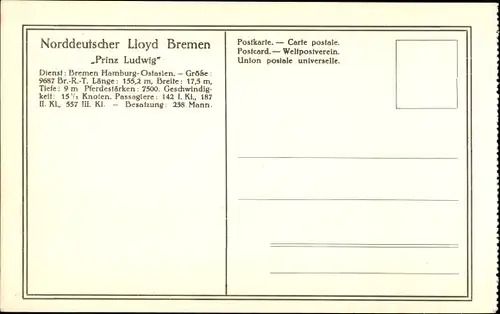 Ak Yokohama Präf. Kanagawa Japan, Norddeutscher Lloyd Bremen, Dampfer Prinz Ludwig