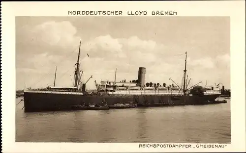 Ak Reichspost-Dampfer Gneisenau, Norddeutscher Lloyd Bremen