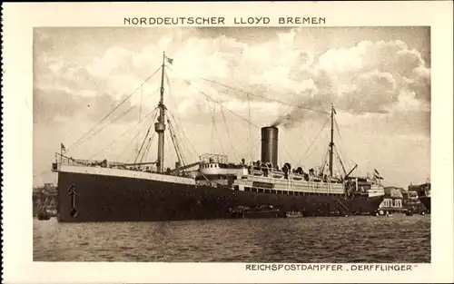 Ak Norddeutscher Lloyd Bremen, Reichspostdampfer Derfflinger, Dampfschiff