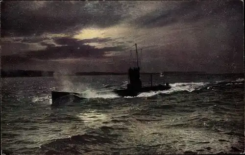 Ak Deutsches Unterseeboot, U-Boot in voller Fahrt, Kaiserliche Marine