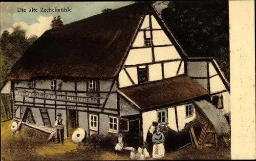 Künstler Ak Heynitz Nossen, Die alte Zechelmühle, Inh. Ernst Zechel, 1892 abgebrochen