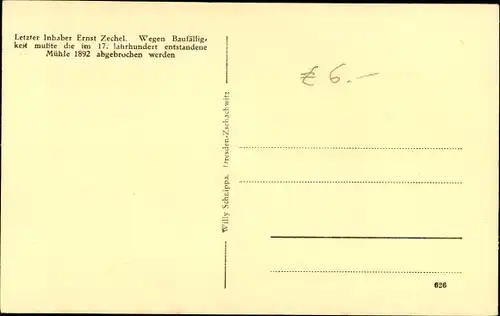 Künstler Ak Heynitz Nossen, Die alte Zechelmühle, Inh. Ernst Zechel, 1892 abgebrochen