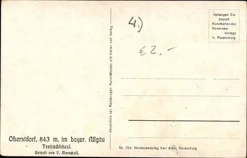 Künstler Ak V. Marschall, Oberstdorf im Oberallgäu, Trettachhäusl