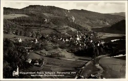 Ak Muggendorf Wiesenttal Fränkische Schweiz, Panorama vom westlichen Brünhildenstein