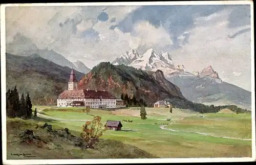 Künstler Ak Compton, Edward Harrison, Klais Krün Oberbayern, Schloss Elmau, Waxenstein