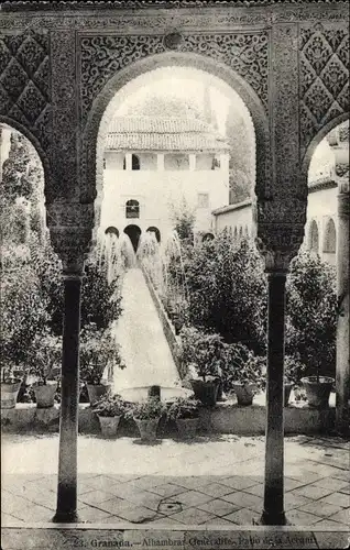 AK Granada Andalusien Spanien, Alhambra, Patio de la Acequia