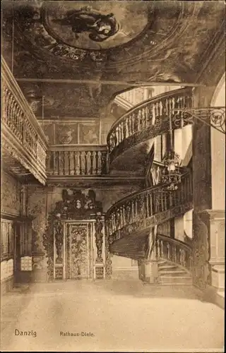 Ak Gdańsk Danzig, Rathaus, Diele