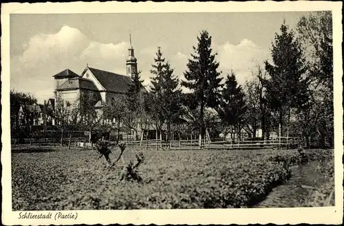 Ak Schlierstadt Osterburken in Baden, Teilansicht, Kirche