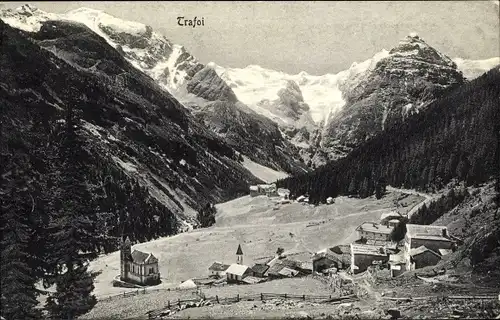 Ak Trafoi Südtirol, Kirche, Ortschaft mit Landschaftsblick