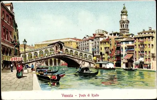 Litho Venezia Venedig Veneto, Ponte di Rialto, Gondeln