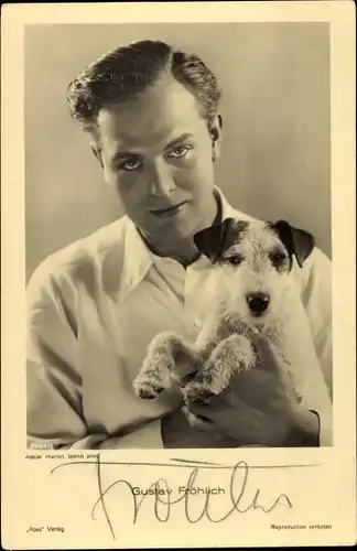 Ak Schauspieler Gustav Fröhlich, Portrait, Terrier, Autogramm