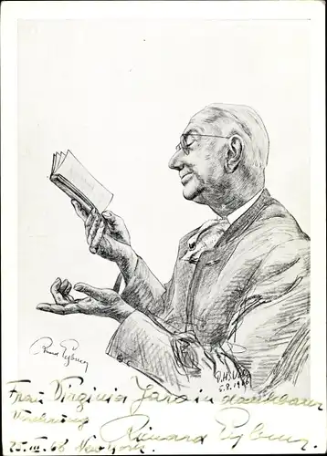 Künstler Ak Schauspieler Richard Eybner, Portrait mit Buch, Autogramm