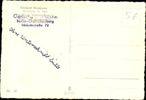 Ak Schauspieler Gerhard Riedmann, Portrait, Autogramm