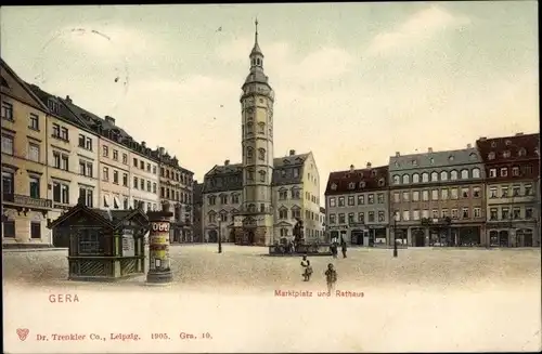 Ak Gera in Thüringen, Rathaus und Marktplatz, Litfaßsäule