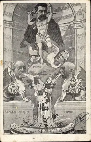 Ak Fontaine de la Separation, Combes, Bienvenu Martin, Briand