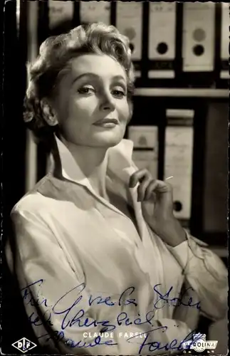 Ak Schauspielerin Claude Farell, Portrait, Spion für Deutschland, Autogramm