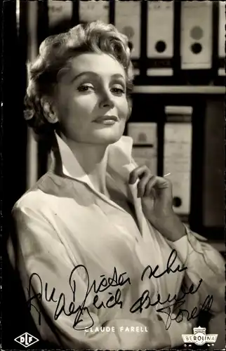 Ak Schauspielerin Claude Farell, Portrait, Spion für Deutschland, Autogramm