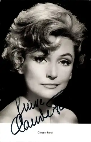Foto Autogramm Schauspielerin Claude Farell, Portrait, Autogramm