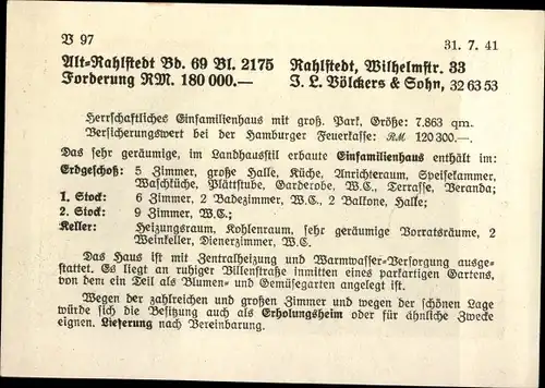 Ak Hamburg Wandsbek Rahlstedt Altrahlstedt, Villa, Wilhelmstraße 33, Verkaufsanzeige 1941