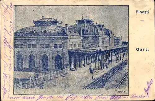 Ak Ploesti Ploiești Rumänien, Bahnhof, Gleisseite