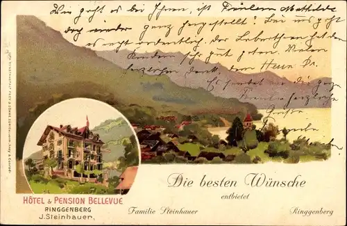 Litho Ringgenberg Kanton Bern, Glückwunsch Neujahr, Hotel Bellevue