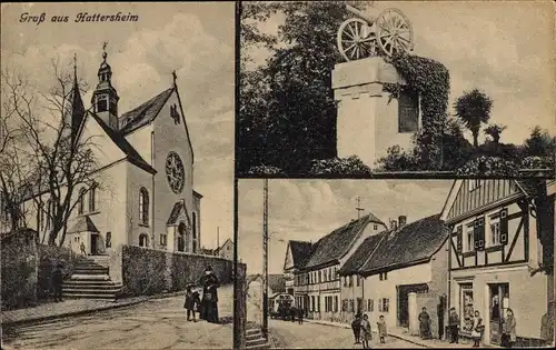Ak Hattersheim am Main, Kirche, Kriegerdenkmal, Geschäft