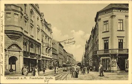 Ak Offenbach am Main Hessen, Frankfurter Straße, Zigarrenhandlung, Straßenbahn