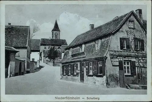 Ak Nieder Flörsheim Dahlsheim in Rheinhessen, Schulberg, Kirche