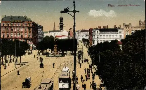 Ak Riga Lettland, Alexander Boulevard, Straßenbahn