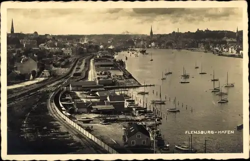 Ak Flensburg in Schleswig Holstein, Hafen, Panorama