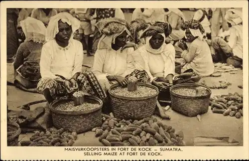 Ak Sumatra Indonesien, Verkauf von Mais in Fort de Kock