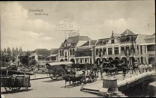 Ak Soerabaya Surabaya Java Indonesisch, Roode-Brücke