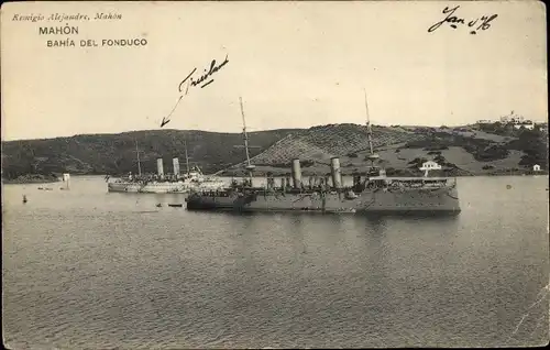 Ak Mahón Menorca Balearen, Spanische Kriegsschiffe