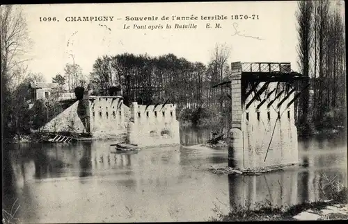 Ak Champigny Marne, Erinnerung an das schreckliche Jahr, Die Brücke nach der Schlacht