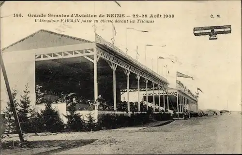 Ak Reims Marne, Große Luftfahrtwoche 1909, Das Farman-Flugzeug