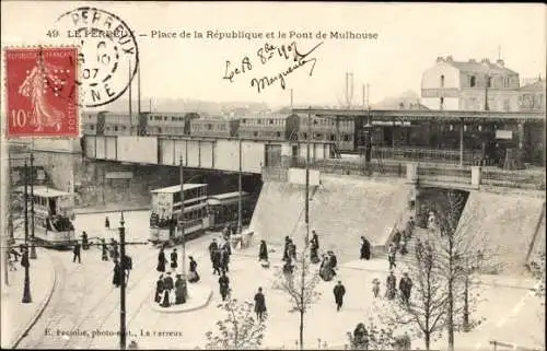 Ak Le Perreux Val-de-Marne, Place de la République, Mulhouse-Brücke, Bahnhof, Straßenbahnen