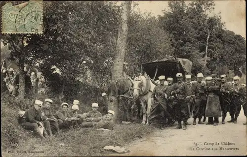 Ak Camp de Châlons Camp de Mourmelon Marne, La Cantine aux Maneuvers