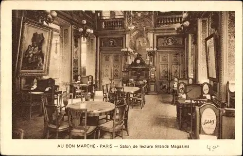 Ak Paris, Au Bon Marche, Lesesaal großer Geschäfte