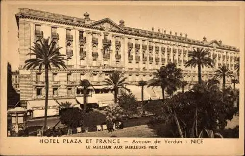 Ak Nizza Nizza Alpes Maritimes, Hotel Plaza et France, Avenue de Verdun