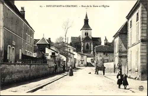 Ak Doulevant Haute-Marne, Bahnhofstraße, Kirche