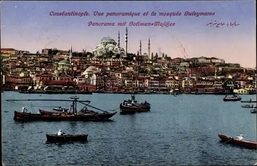 Ak Konstantinopel Istanbul Türkei, Panoramablick und die Süleymane-Moschee