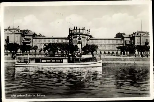 Ak Biebrich am Rhein Wiesbaden, Schloss, Schiff